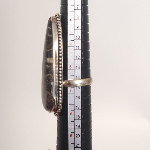 Sterling Silver Fossilized Stone Statement Ring, Size 6 3/4 - Picture 9 of 10